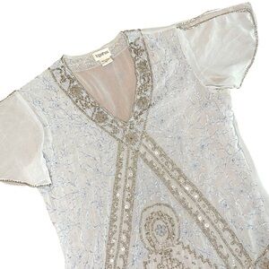 Together Beaded VNeck Top Women’s 8 Art Deco Blue Silver Sheet Butterfly Sleeve